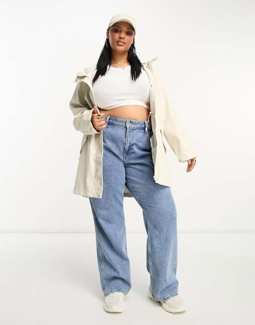 Vero Moda Curve - Giacca antipioggia gommata color crema con cappuccio, 4 di 4