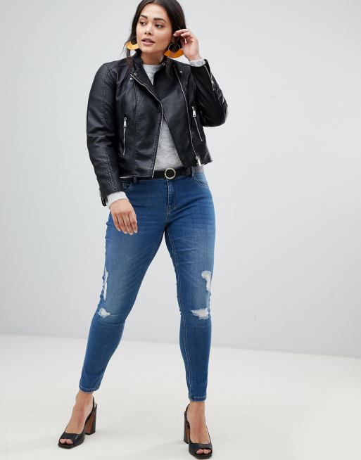Vero Moda Curve - Giacca biker in pelle sintetica, 4 di 4