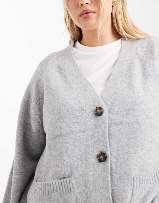 Vero Moda Curve - Gilet coupe carrée en maille avec poches - Gris clair chiné, 3 de 4