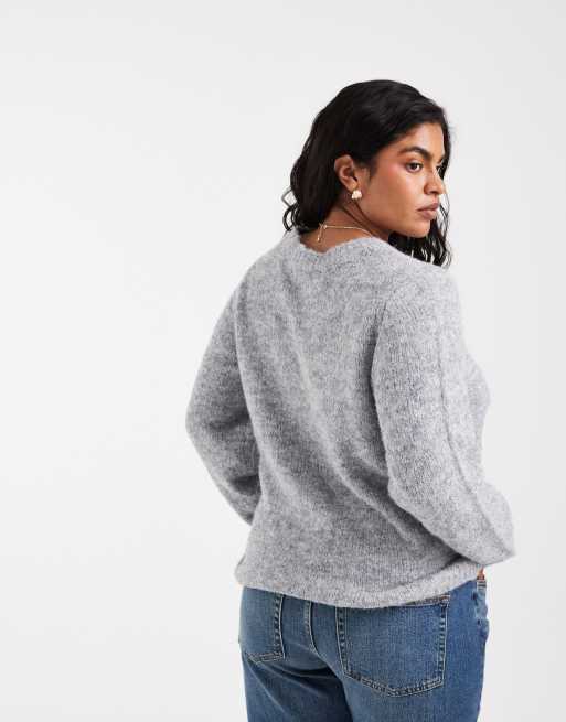 Vero Moda Curve gilet en maille à col rond gris clair chiné, 4 de 4