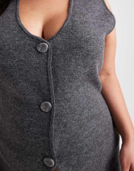 Vero Moda Curve - Gilet grigio mélange in maglia morbida in coordinato, 2 di 4