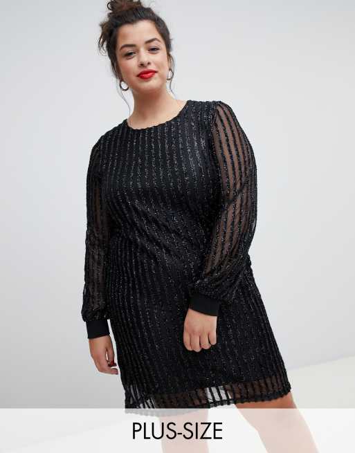 Vero Moda curve glitter stripe mini dress in black