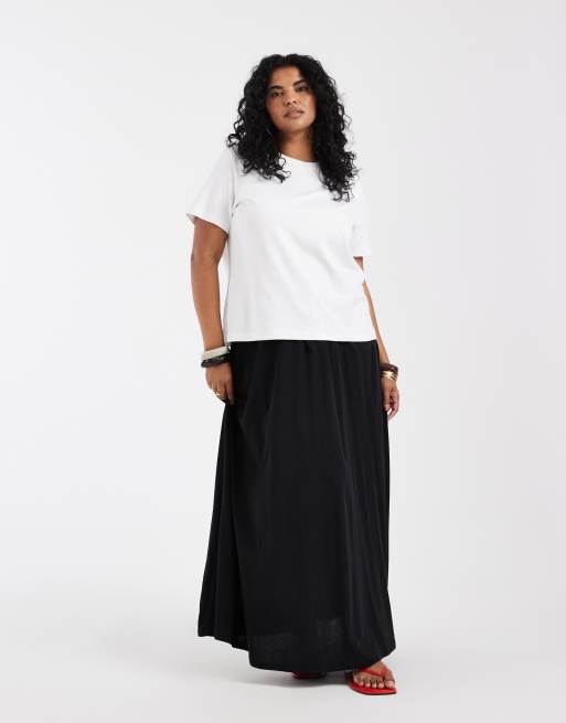 Vero Moda Curve - Gonna lunga bohémien a balze in jersey nera allacciata in vita, 3 di 5