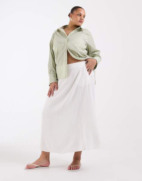 Vero Moda Curve - Gonna midi bianca effetto lino - view 1