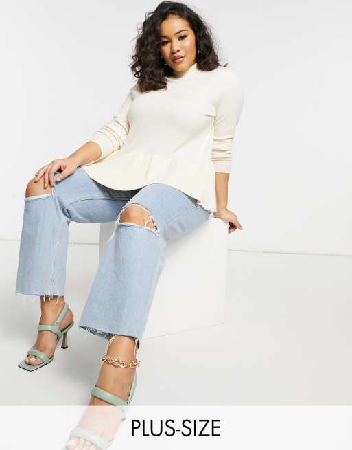 Vero Moda Curve – Gräddvit tröja med hög krage och peplumfåll