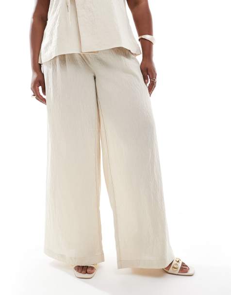 Vero Moda Curve – Gräddvita, vida byxor med veck framtill, del av set - view 1