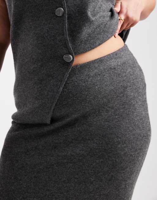 Vero Moda Curve – Gråmelerad, mjukstickad midikjol, del av set, 3 av 5