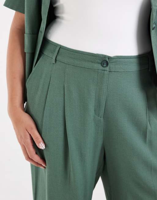 Vero Moda Curve – Gröna, figursydda byxor med vida ben, del av set, 3 av 5