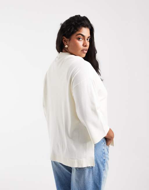Vero Moda Curve half sleeve t-shirt in white, 4 of 4