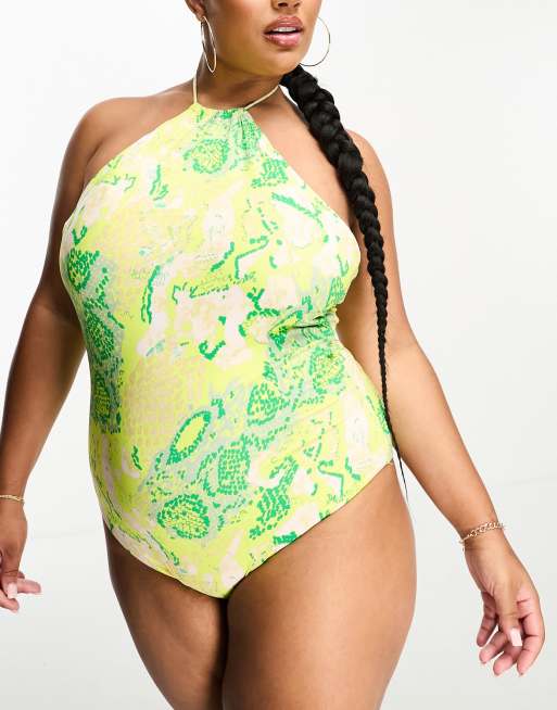 Snake print sale swimsuit plus size