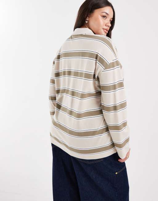 Vero Moda Curve – Havrefärgad och kakigrön, randig rugbytröja, 3 av 4