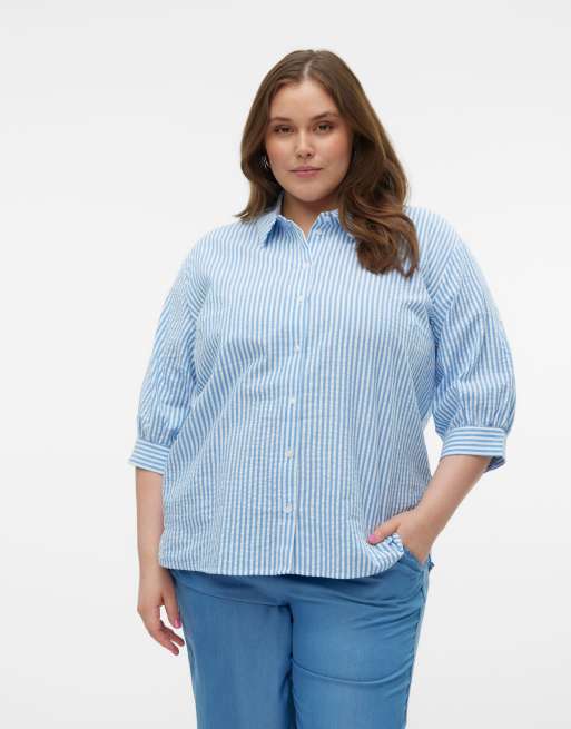 Vero Moda Curve – Hemdbluse in Vista-Blau