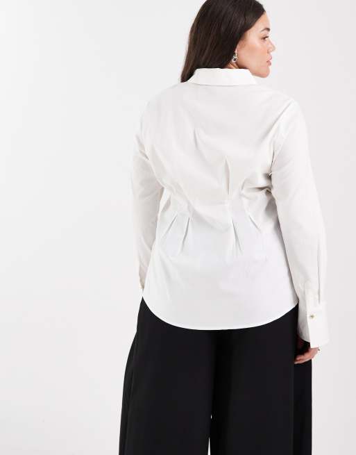 Vero Moda Curve – Hemdbluse in Weiß mit geraffter Taille, 3 von 4