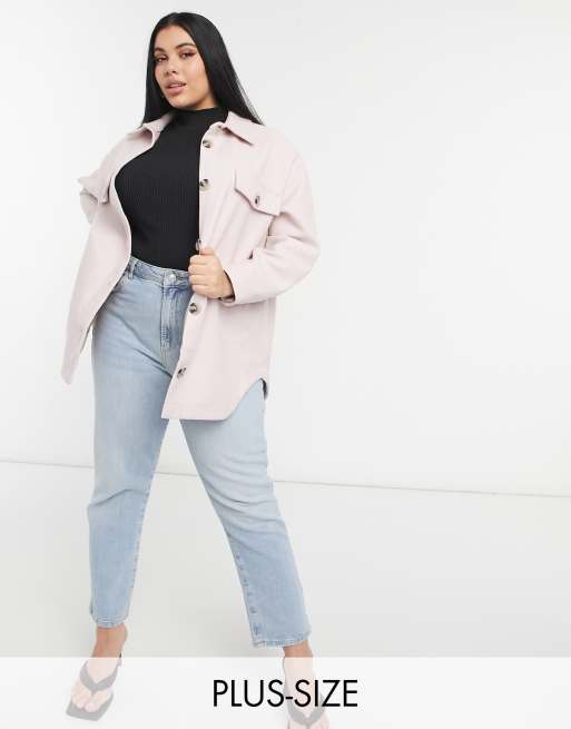 Vero Moda Curve – Hemdjacke aus Cord in Rosa