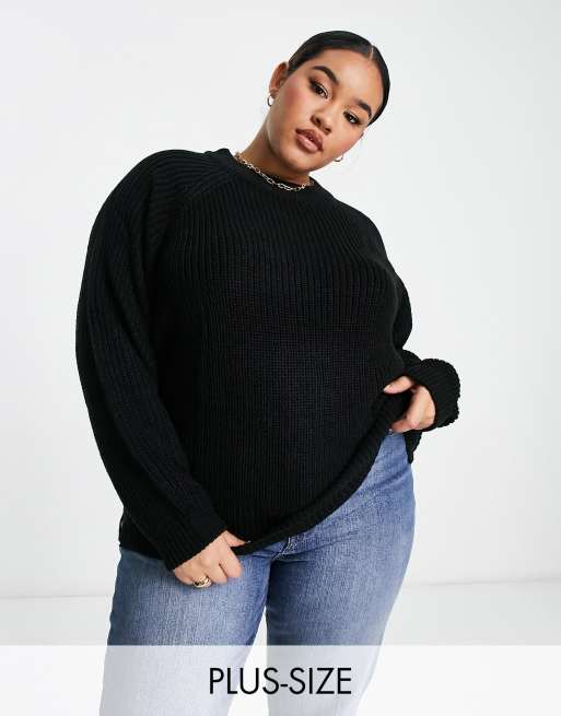 Vero Moda Curve high neck chunky knit jumper in black ASOS