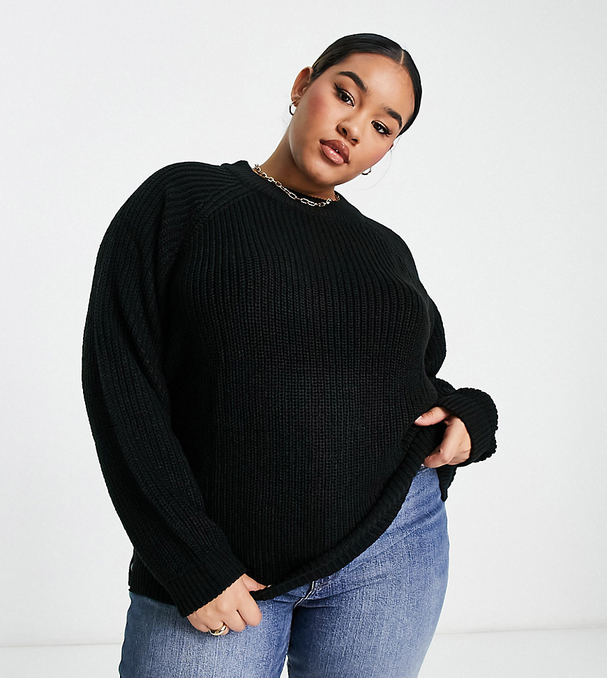 Vero Moda Curve high neck chunky knit sweater in black