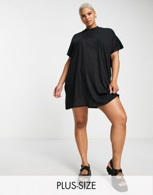Vero Moda Curve high neck t-shirt mini dress with wide sleeve in black
