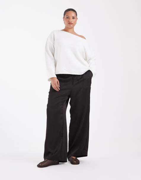 Vero Moda Curve High-Waist-Satinhose mit lockerem Schnitt im Co-ord in Schokobraun - view 1