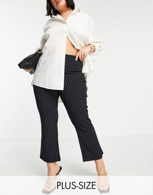 Vero Moda Curve high waisted flared trousers in pinstripe