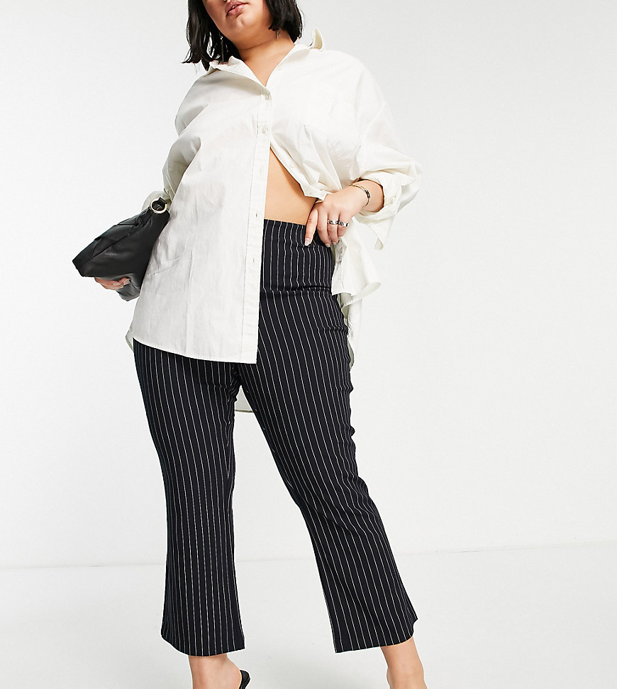 Plus-size trousers by Vero Moda The scroll is over Pinstripe design High rise Flared slim fit