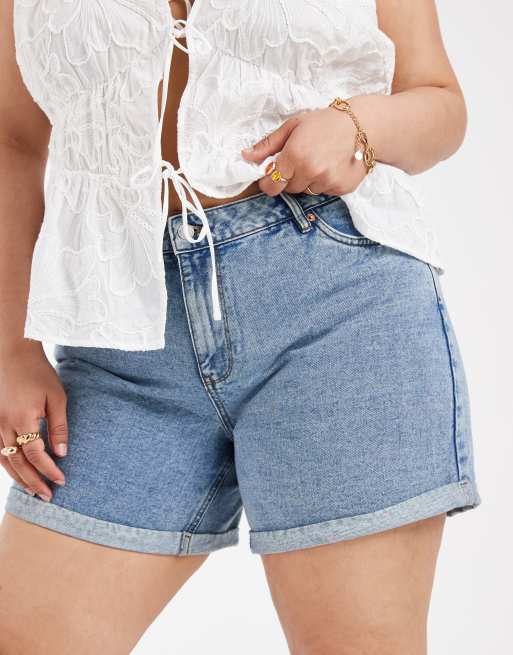 Vero Moda Curve - Højtaljede denimshorts i mellemblå vask i løstsiddende pasform, 3 af 5