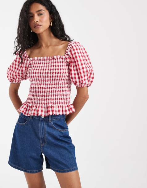 Vero Moda Curve - Højtaljede denimshorts i mellemblå vask i løstsiddende pasform - view 1