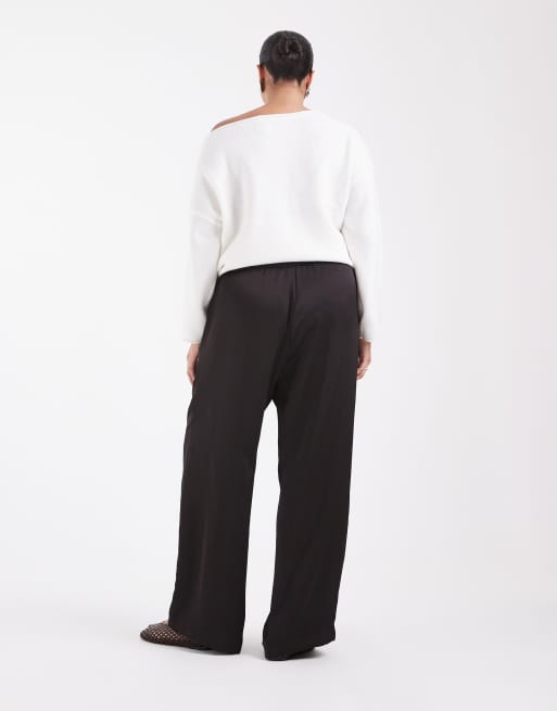 Vero Moda Curve højtaljede satin løstsiddende bukser som del af sæt i chokoladebrun, 3 af 5