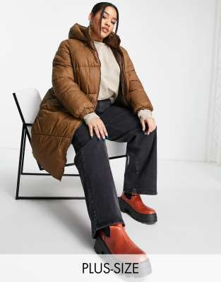 Vero Moda Curve hooded padded coat in chocolate - ASOS Price Checker