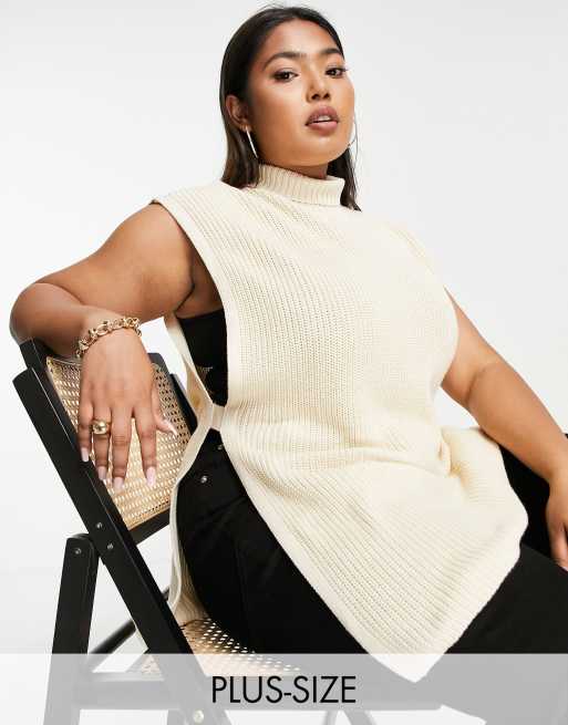 Vero Moda Curve - Hoogsluitend katoenen hemd in crème