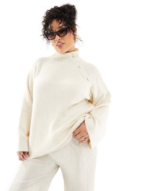 Vero Moda Curve - Hoogsluitende trui met wijde mouwen in crème
