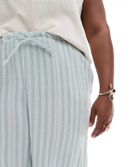 Vero Moda Curve – Hose aus Baumwolle in gestreiftem Grün mit weitem Bein , 4 von 5