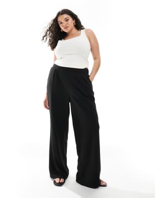 Vero Moda Curve - Hose aus Jersey-Crepe in Schwarz mit weitem Bein