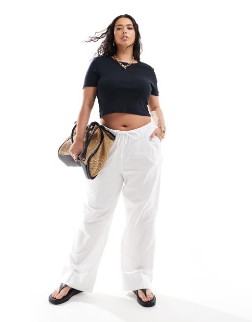 Vero Moda Curve – Hose in Weiß mit weitem Bein und Taillenschnürung