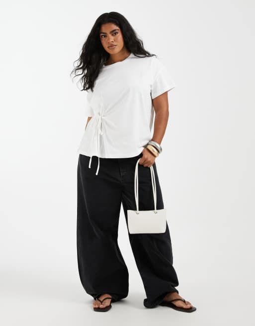 Vero Moda Curve - Hvid T-shirt med bindebånd i siden i firkantet pasform, 2 af 4