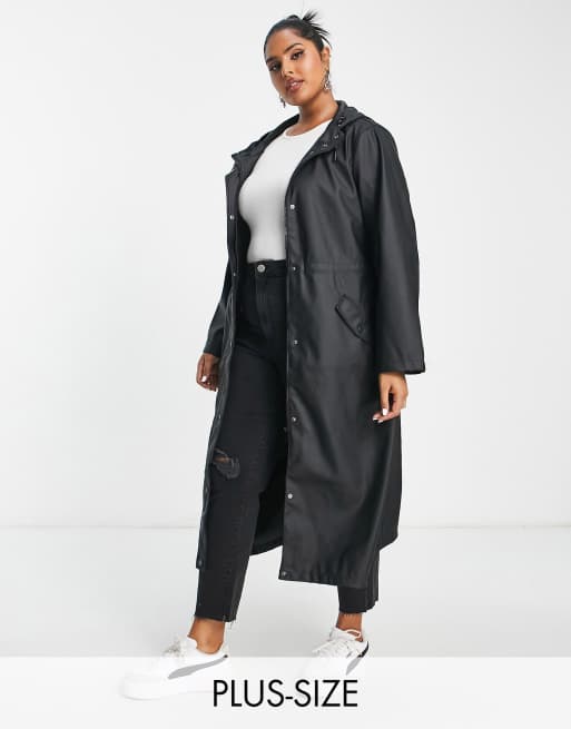 Vero Moda Curve - Imperméable long à capuche - Noir