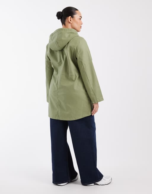 Vero Moda Curve jack met coating en capuchon in olijfgroen, 4 van 4