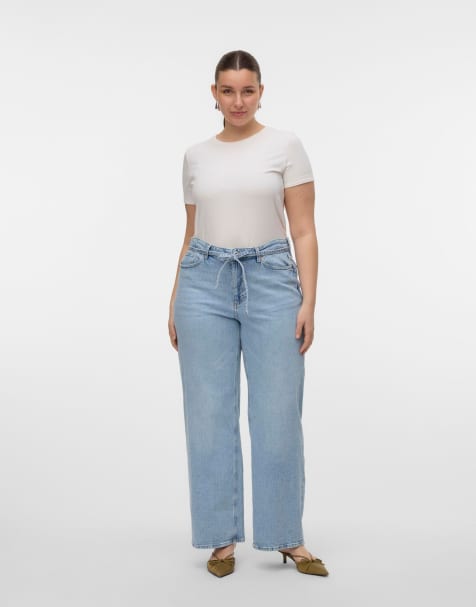Vero Moda Curve Wide-fit jeans in light blue denim