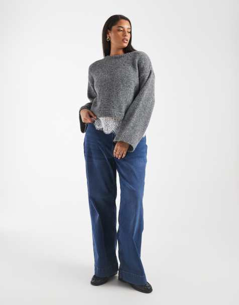 Vero Moda Curve - Jean droit stretch - Bleu foncé délavé - view 1
