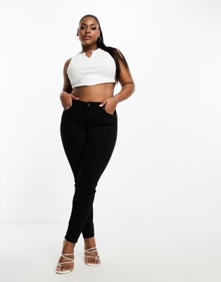 Vero Moda Curve skinny mid rise jeans in black - ASOS Price Checker