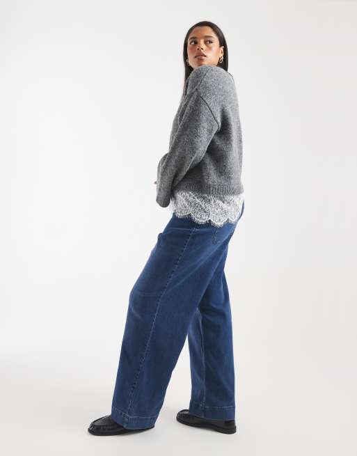 Vero Moda Curve - Jeans dritti elasticizzati lavaggio blu scuro, 3 di 5