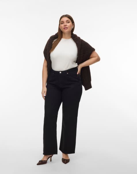 Vero Moda Curve jeans met brede pasvorm in zwart - view 1