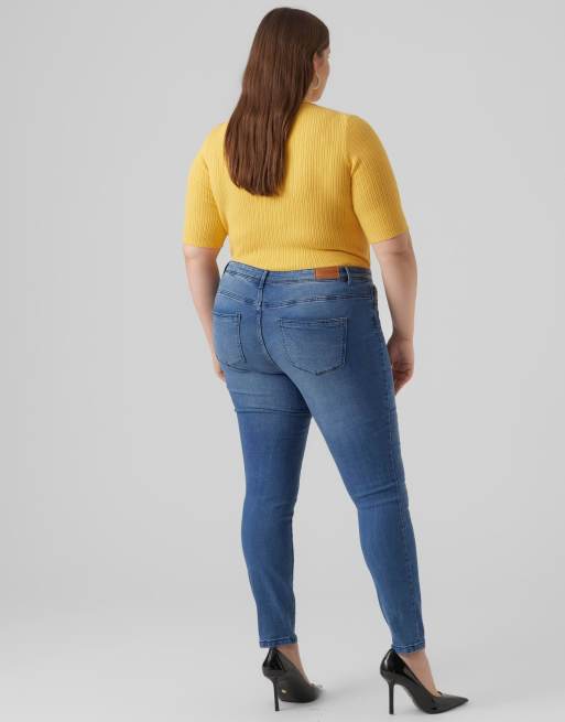 Vero Moda Curve - Jeans slim blu medio, 4 di 4
