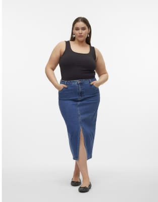 Vero Moda Curve - Jeansrock aus mittelblauem Denim