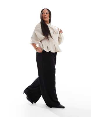 Vero Moda Curve Vero Moda Curve jersey crepe super wide leg trousers in black