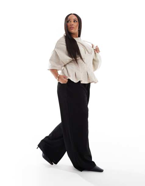 Vero Moda Curve jersey crepe super wide leg trousers in black