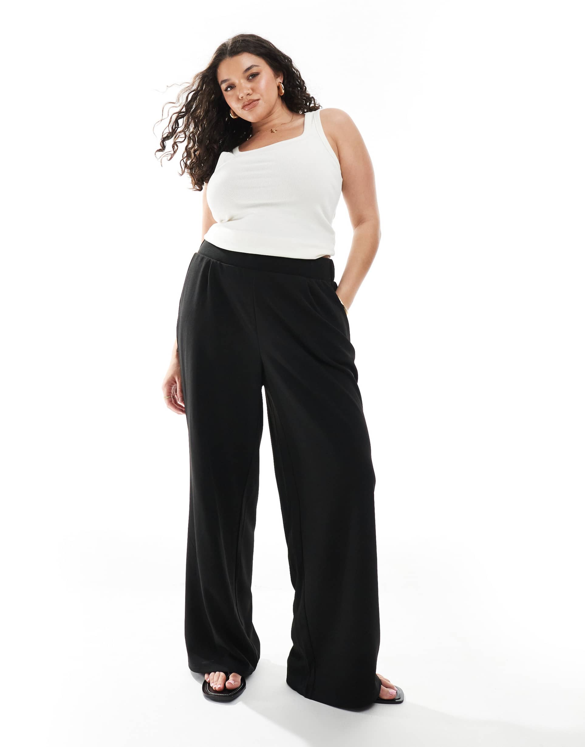 vero moda curve jersey crepe wide leg pants in black