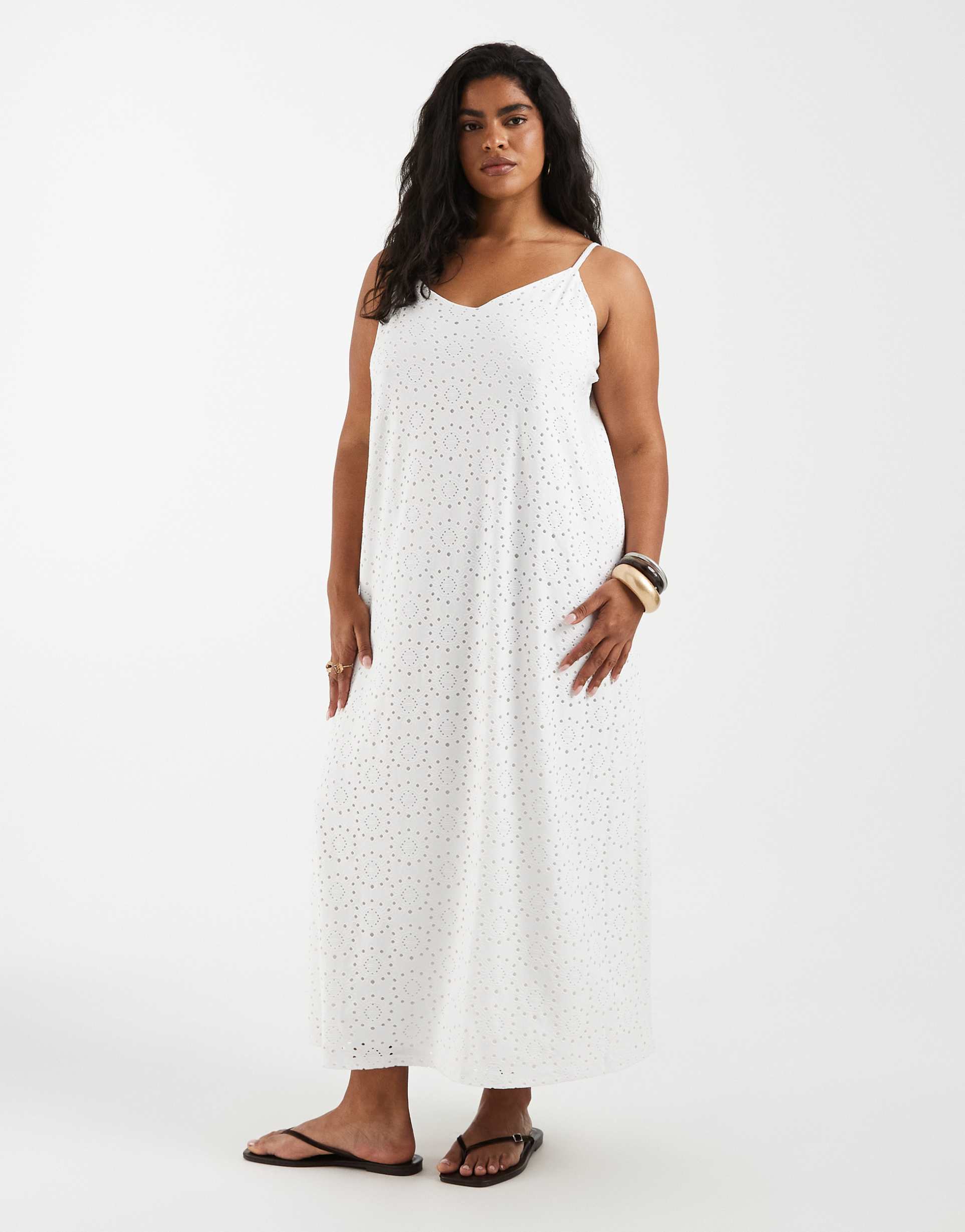 vero moda curve jersey floral broderie cami midi dress in white