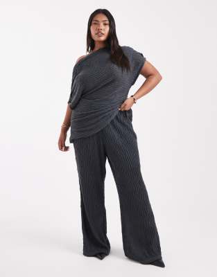 Vero Moda Curve - Jersey-Hose in Asphaltgrau mit weitem Bein und Struktur, Kombiteil