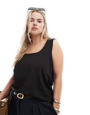 Vero Moda Curve - Jersey-Oberteil in Schwarz mit eckigem Ausschnitt