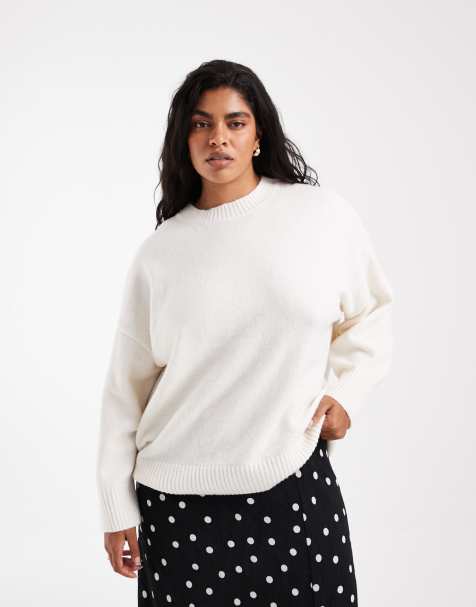 Vero Moda Curve - jersey oversize de cuello redondo en crema jaspeado - view 1